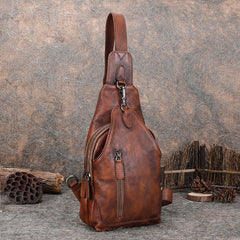 Cool Mens Sling Bag Vintage Leather Chest - Closure Detail