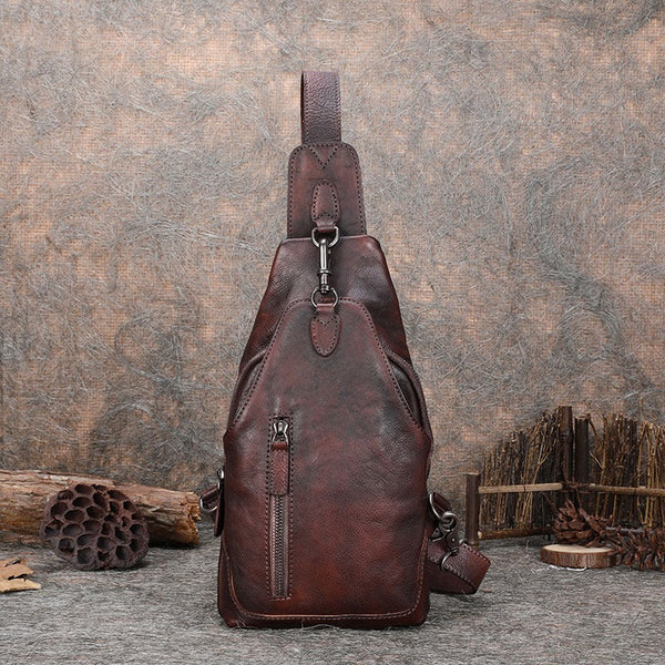Cool Mens Sling Bag Vintage Leather Chest - Card Slots Detail
