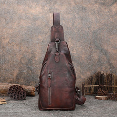 Cool Mens Sling Bag Vintage Leather Chest - Card Slots Detail