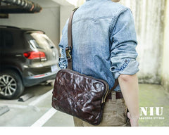 Cool Black Leather Men 10 inches Chest Bag Messenger Bag Courier Bags Postman Bag For Men