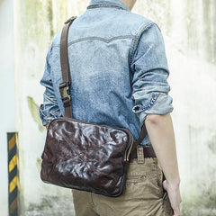 Cool Black Leather Men 10 inches Chest Bag Messenger Bag Courier Bags Postman Bag For Men