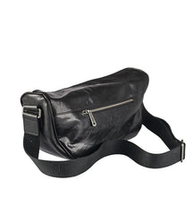 Cool Black Leather Men Chest Bag Large Sling Bag One Shoulder Backpack Sling Packs For Men