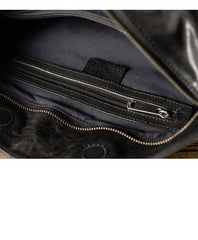 Cool Black Leather Men Chest Bag Large Sling Bag One Shoulder Backpack Sling Packs For Men