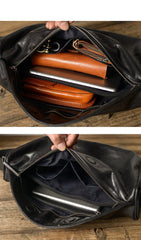 Cool Black Leather Men Chest Bag Large Sling Bag One Shoulder Backpack Sling Packs For Men