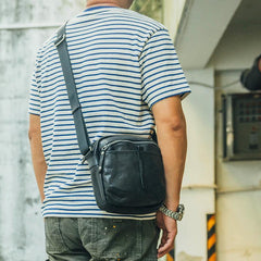 Cool Black Leather Men Small Square Side Bags Tan Fashion Messenger Bag Postman Bag For Men