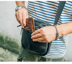 Cool Black Leather Men Small Square Side Bags Tan Fashion Messenger Bag Postman Bag For Men