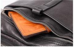 Cool Black Leather Men Small Square Side Bags Tan Fashion Messenger Bag Postman Bag For Men