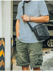 Cool Black Leather Men Small Square Side Bags Tan Fashion Messenger Bag Postman Bag For Men