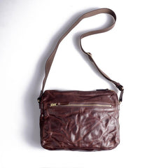 Handmade Black Wrinkled Leather Men Postman Bag Coffee Cool Courier Bag Messenger Bag One Shoulder Backpack For Men