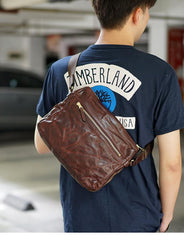 Handmade Black Wrinkled Leather Men Postman Bag Coffee Cool Courier Bag Messenger Bag One Shoulder Backpack For Men