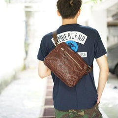 Handmade Black Wrinkled Leather Men Postman Bag Coffee Cool Courier Bag Messenger Bag One Shoulder Backpack For Men