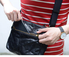 Handmade Black Wrinkled Leather Men Postman Bag Coffee Cool Courier Bag Messenger Bag One Shoulder Backpack For Men