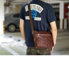 Handmade Black Wrinkled Leather Men Postman Bag Coffee Cool Courier Bag Messenger Bag One Shoulder Backpack For Men