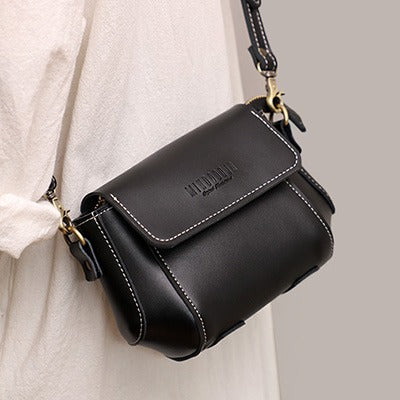 Black LEATHER Small Cute Side Bag WOMEN - Open View
