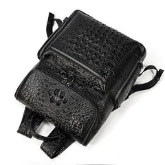 Black Crocodile Pattern Leather Men's 14 inches Computer Backpack Black Travel Backpack College Backpack For Men