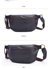 Black Leather Mens Large Sling Bag Leather Sling Pack Postman Bag Fanny Pack Shoulder Bag For Men