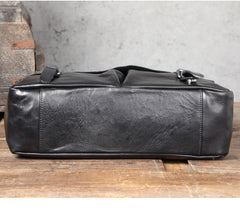 Black Leather Mens Large Briefcase 14inches Laptop Work Bag Laptop Bag Business Bag for Men