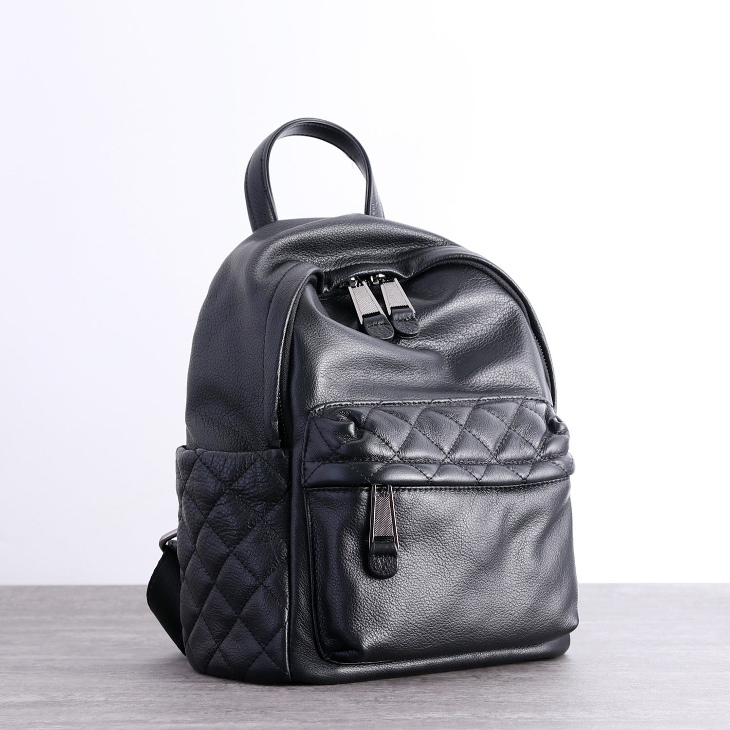 Black Leather Satchel Backpack Womens Cute School Backpack Purse Black Leather College Rucksack for Ladies