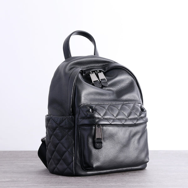 Black Leather Satchel Backpack Womens Cute School - Back View