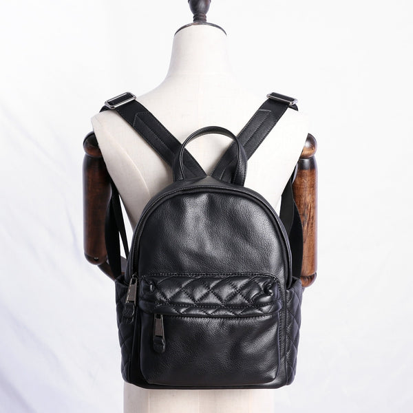 Black Leather Satchel Backpack Womens Cute School Backpack Purse Black Leather C NB03281122