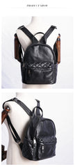 Black Leather Satchel Backpack Womens Cute School Backpack Purse Black Leather College Rucksack for Ladies