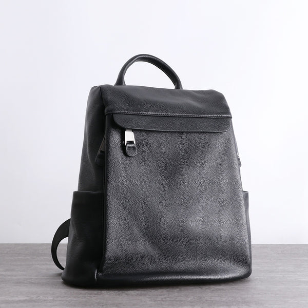 Black Leather Satchel Backpack Womens Cute School - Back View