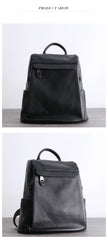 Black Leather Satchel Backpack Womens Cute School Backpack Purse Black Leather Travel Rucksack for Ladies
