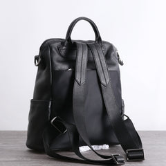 Black Leather School Backpack Womens Cute College Backpack Purse Black Leather Travel Rucksack for Ladies