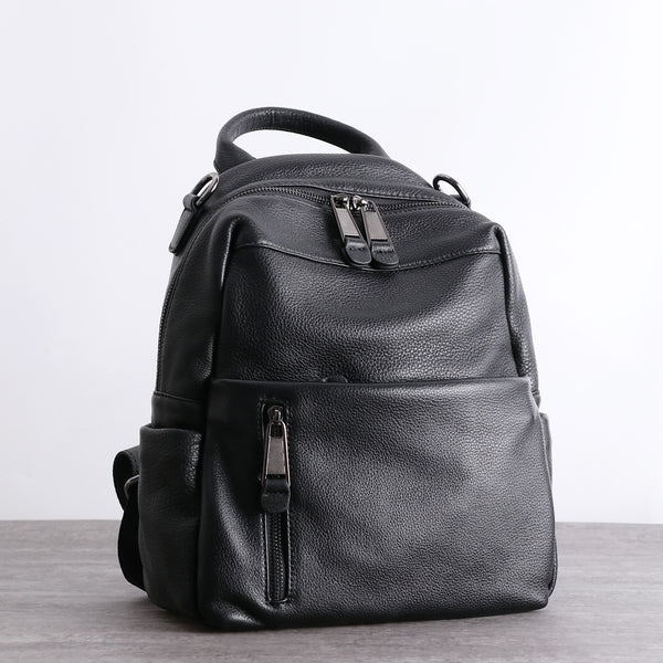 Black Leather School Backpacks Womens Cute College - Back View
