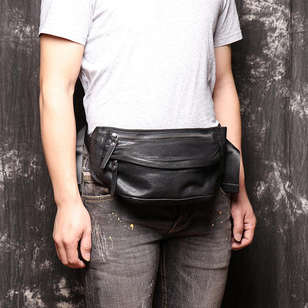 Black MENS LEATHER Brown FANNY PACK FOR - Back View