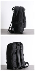 Black Nylon Backpack Womens 14 inches School Backpack Purse Black Nylon Leather Travel Rucksack for Ladies