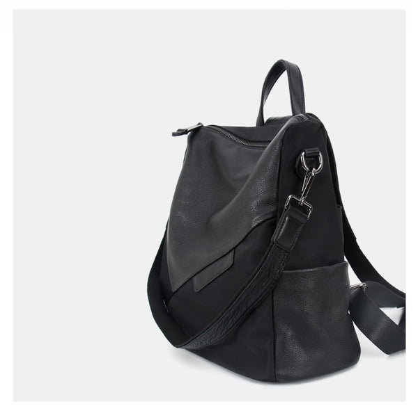 Black Nylon Backpack Womens Convertible Backpacks Purse - Back View
