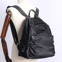 Black Nylon Backpack Womens School Backpack Purse Black Nylon Leather Travel Rucksack for Ladies