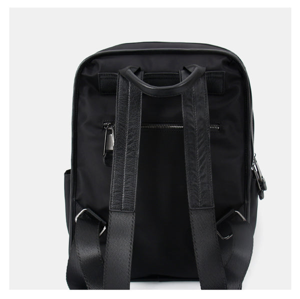 Black Nylon Backpack Womens School Backpack Purse Black Nylon Leather Travel Ruc NB02691098