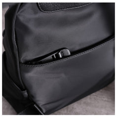 Black Nylon Backpack Womens School Backpack Purse Black Nylon Leather Travel Rucksack for Ladies
