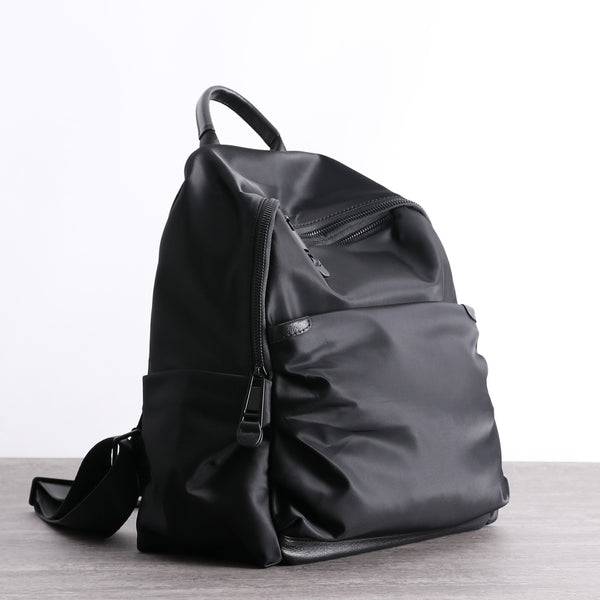 Black Nylon Backpack Womens School Backpack Purse Black Nylon Leather Travel Ruc NB02681131