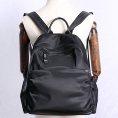 Black Nylon Backpack Womens School Backpack Purse Black Nylon Leather Travel Rucksack for Ladies