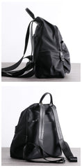 Black Nylon Backpack Womens School Backpack Purse Black Nylon Leather Travel Rucksack for Ladies