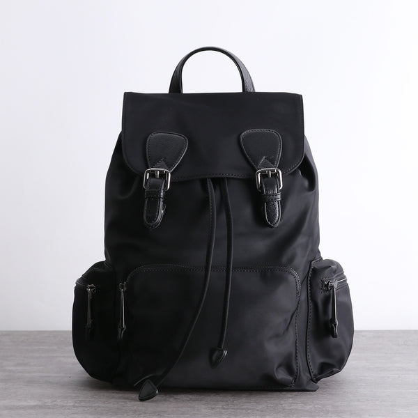 Black Nylon Backpack Womens School Backpacks Purse - Back View