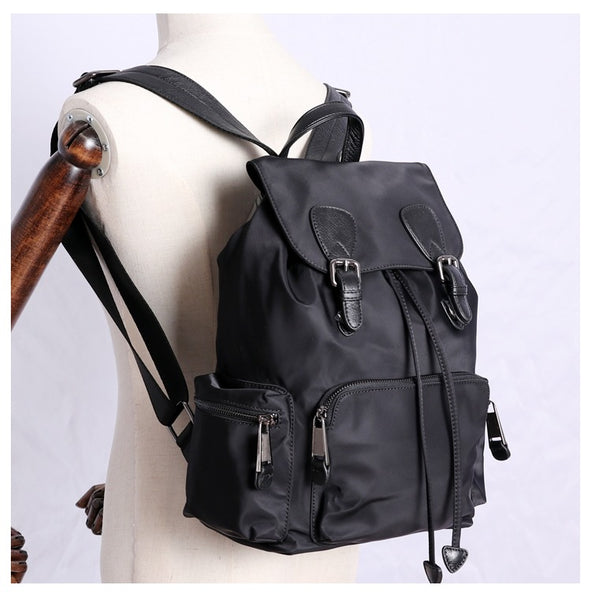 Black Nylon Backpack Womens School Backpacks Purse Nylon Leather Travel Rucksack NB02581136