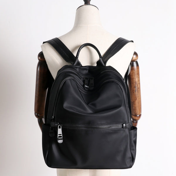 Black Nylon Backpack Womens Travel Backpack Purse - Back View