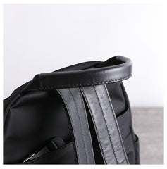 Black Nylon Backpacks Womens Cute School Backpack Purse Black Nylon Leather College Rucksack for Ladies