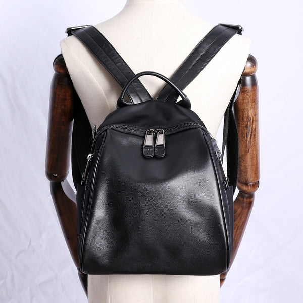 Black Nylon Backpacks Womens Cute School Backpack Purse Black Nylon Leather Coll NB02581128