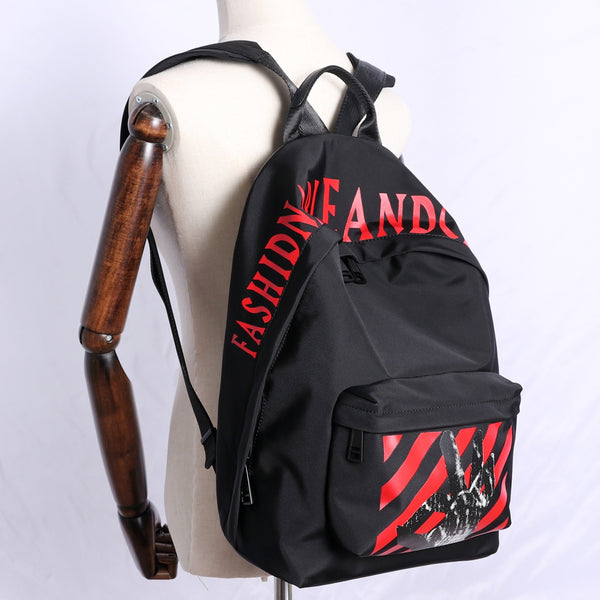 Black Nylon Graphic Satchel Backpack Womens School - Back View