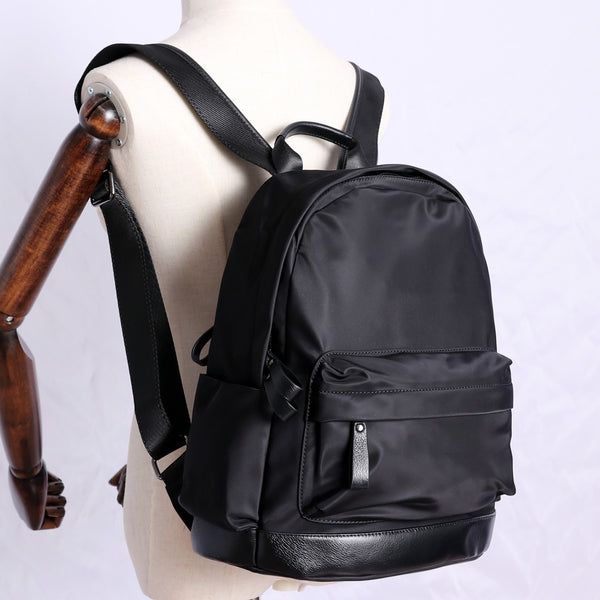 Black Nylon Leather Satchel Backpack Womens School Backpacks Purse Nylon Leather NB02581144