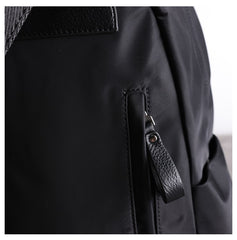 Black Nylon Leather Satchel Backpack Womens School Backpacks Purse Nylon Leather Travel Rucksack for Ladies