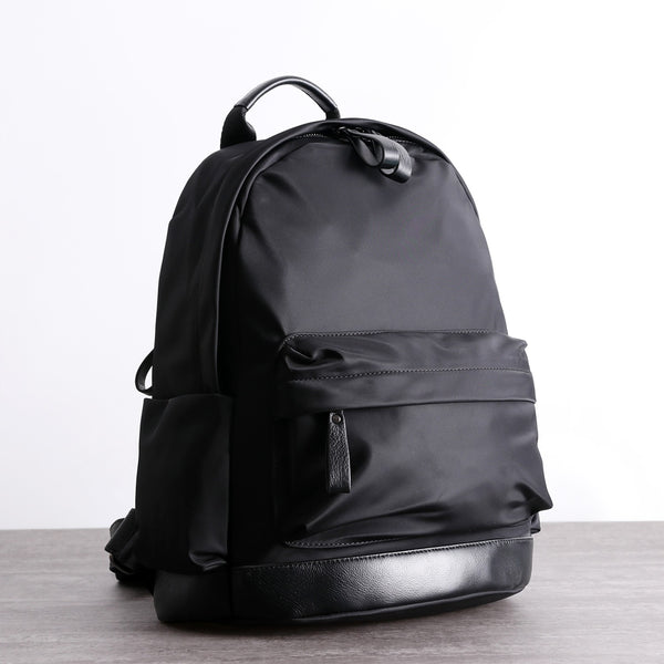 Black Nylon Leather Satchel Backpack Womens School - Back View