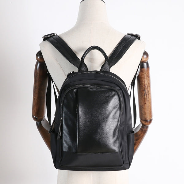 Black Nylon Leather Satchel Backpack Womens Small - Back View