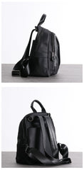 Black Nylon Leather Satchel Backpack Womens Small School Backpacks Purse Nylon Leather Travel Rucksack for Ladies