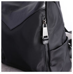 Black Nylon Leather Satchel Rucksack Womens School Backpacks Purse Nylon Leather Travel Rucksack for Ladies